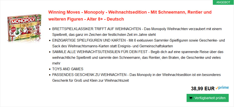 Monopoly in der Weihnachtsversion online bestellen